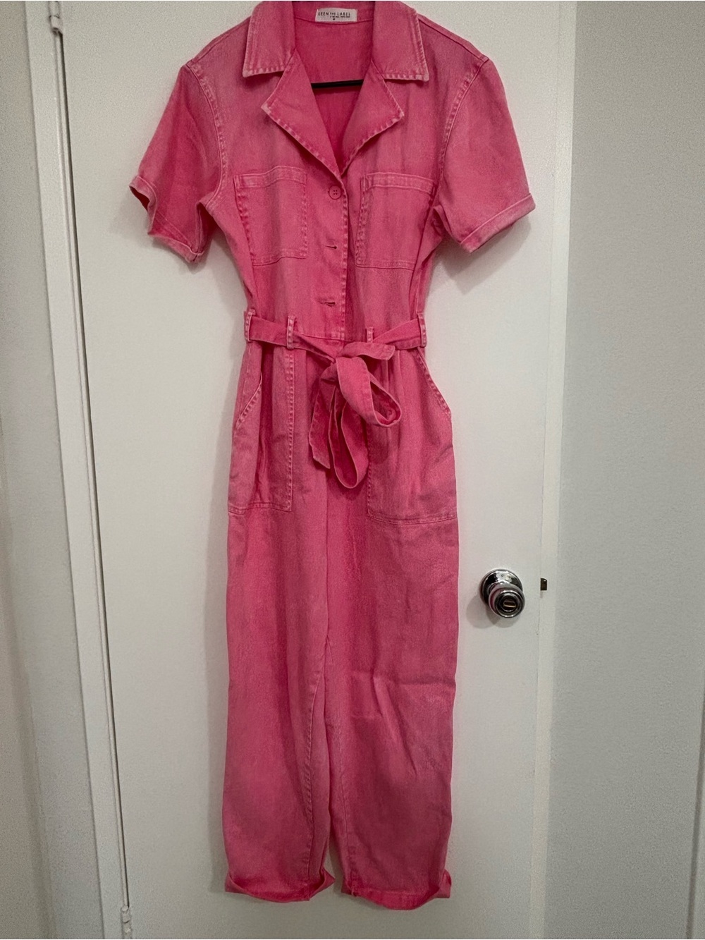 Keen the label Vintage-Inspired Pink Utility Jumpsuit Dress with Tie Belt